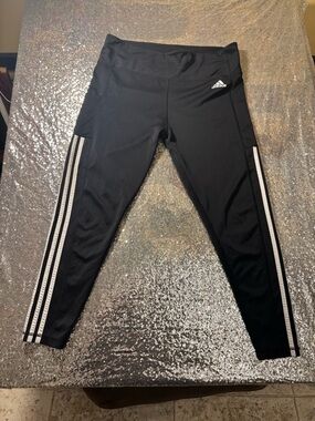 Adidas  Black Three-Stripe Athletic Leggings